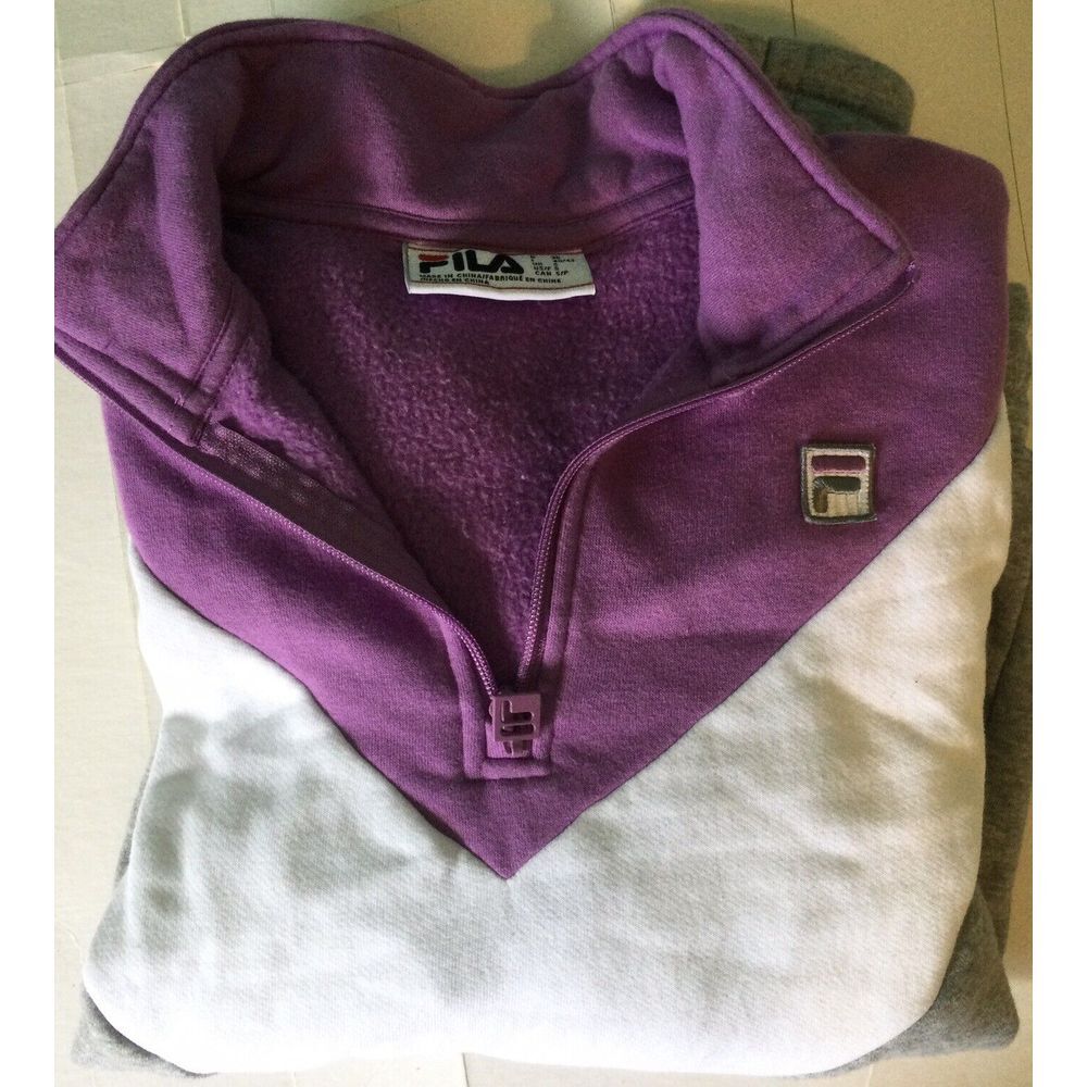Fila Sweatshirt Women Small Fleece Elastic‎ Hem 1/4-Zip Mock Neck Stretch Purple